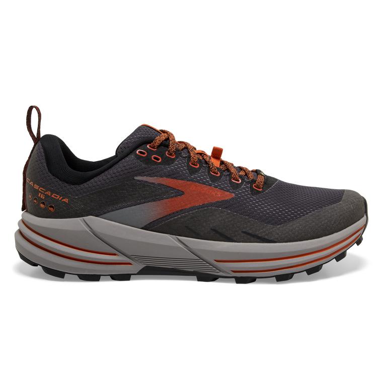 Brooks Cascadia 16 GTX Mens Trail Running Shoes - Black/Ebony/grey Charcoal/OrangeRed - Indonesia (S